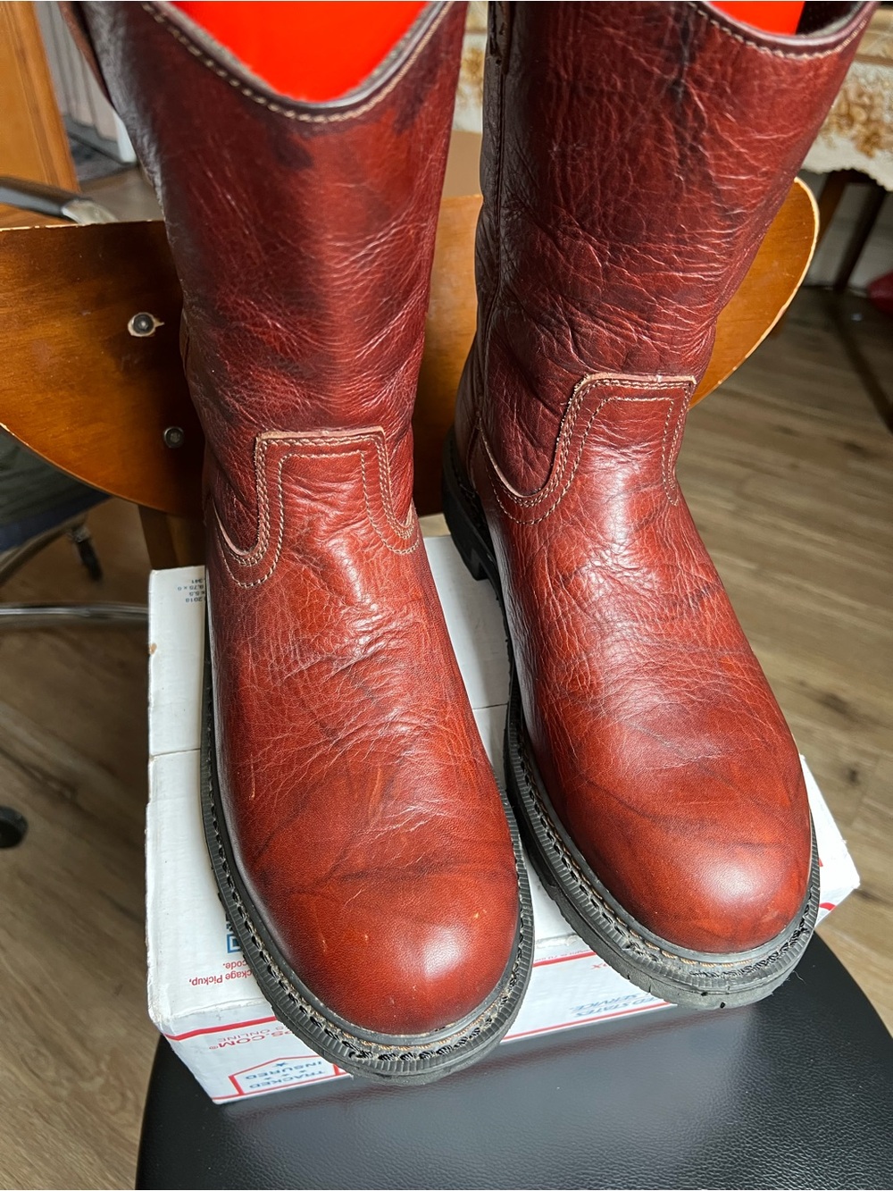 John Deere Red-Brown Leather Pull-On Work Boots 11.5 W